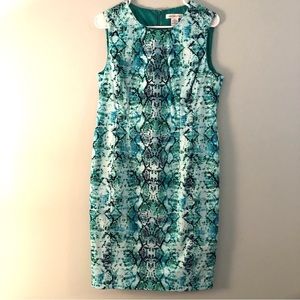 Liz Claiborne Teal and Aqua Snake-Print Sheath Dress
